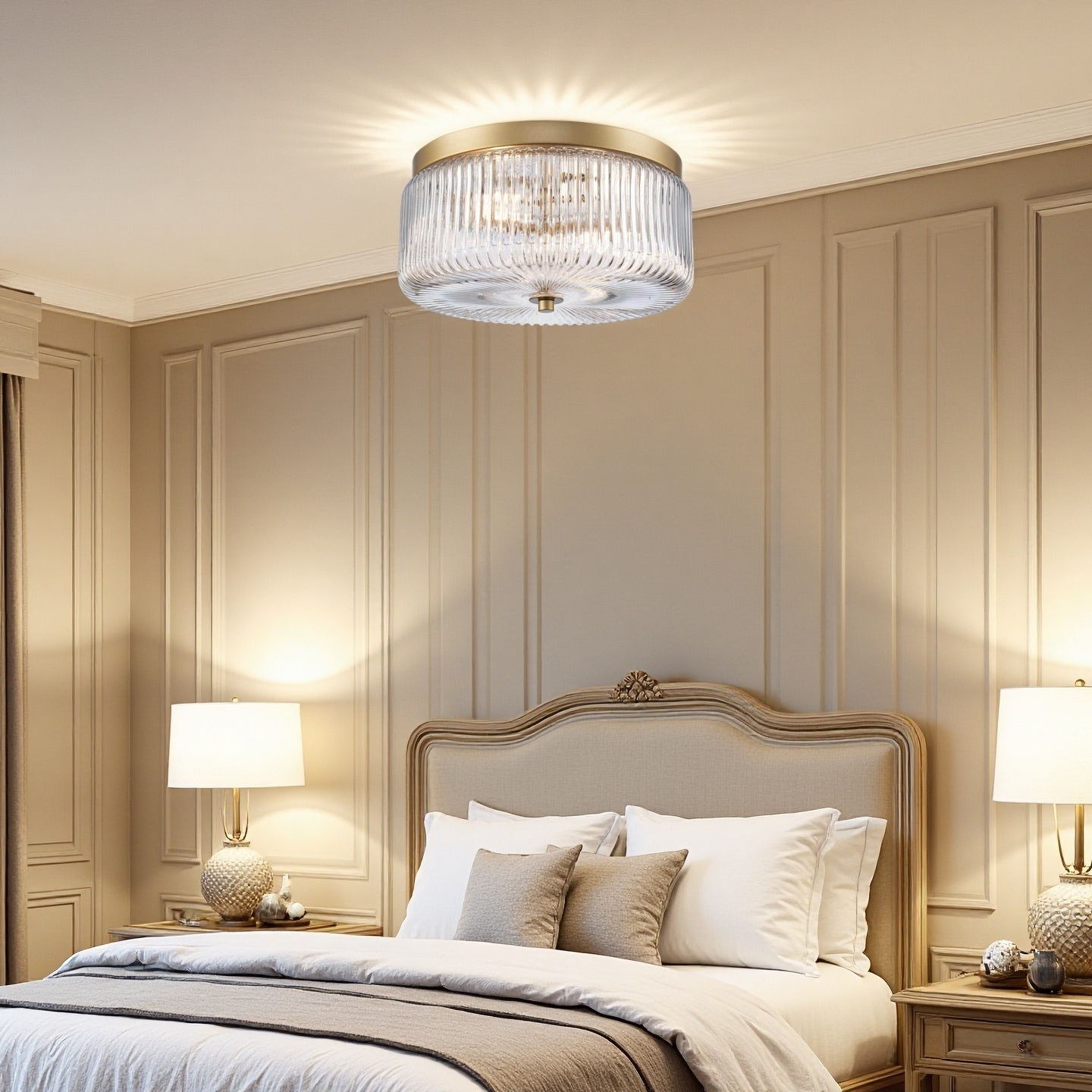 Pax Farmhouse Ribbed Glass Round Flush Mount Ceiling Light