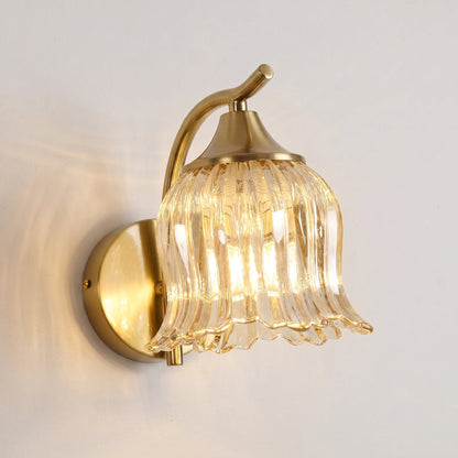 Hewitt Vintage Brass Floral Glass Wall Sconce