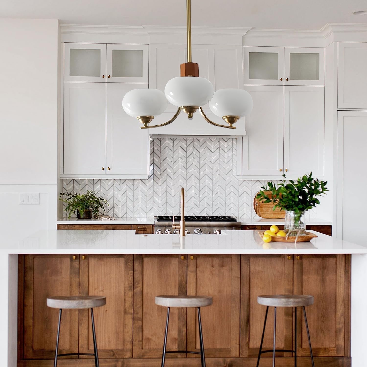 Juino Wood Farmhouse Milk Ball Sputnik Chandelier