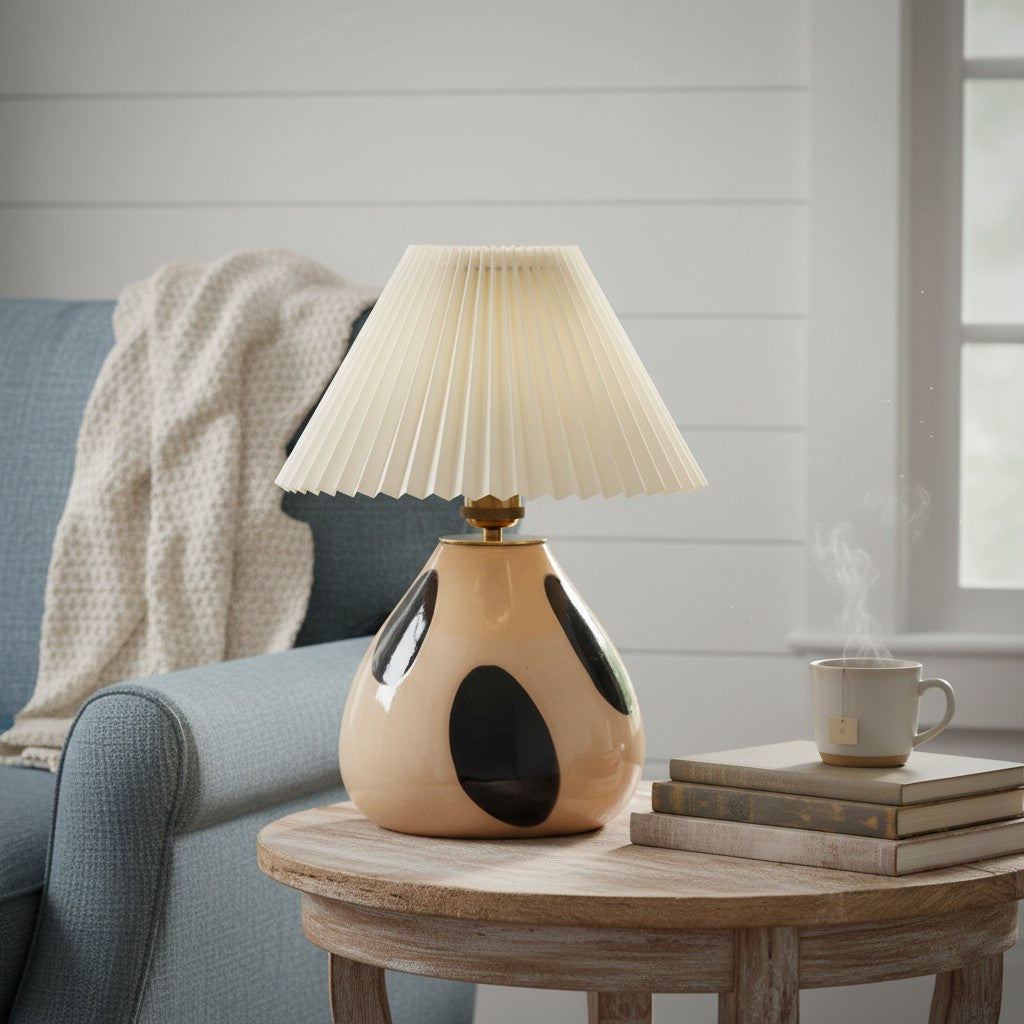 Solivian Vintage Pleated Cavolo Ceramic Table Lamp