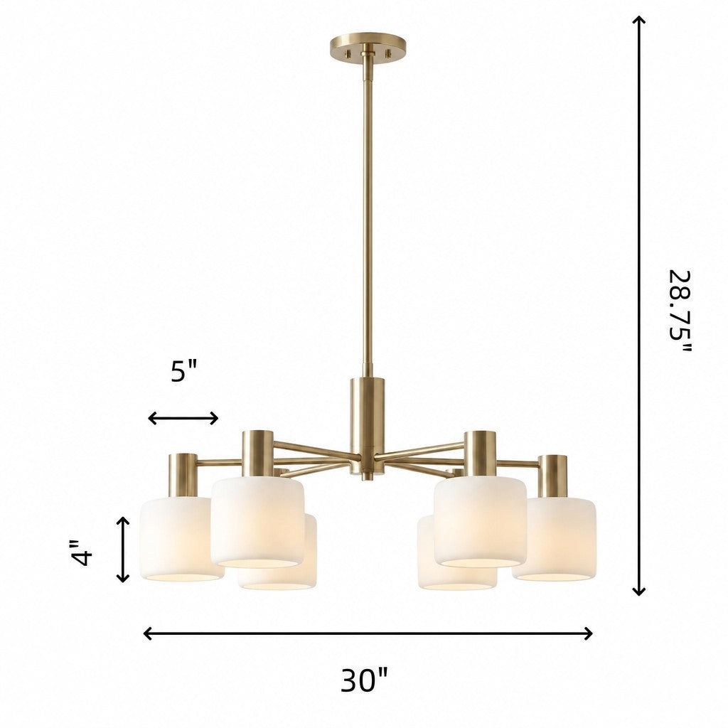 Aura Mid-Century Brass Porcelain Cylinder Chandelier