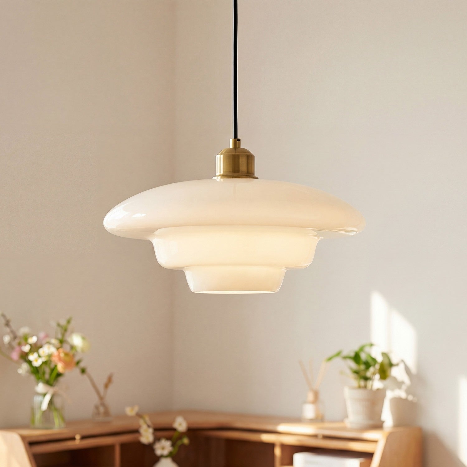 Ritika Vintage Art Cream Multi-Shape Glass Pendant Light