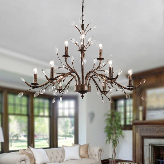 Thadder French Country 9 Light Bronze Crystal Chandelier