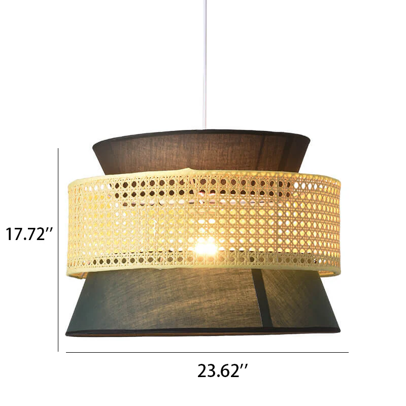 Lyzar Rustic Tiered Rattan Fabric Pendant Light