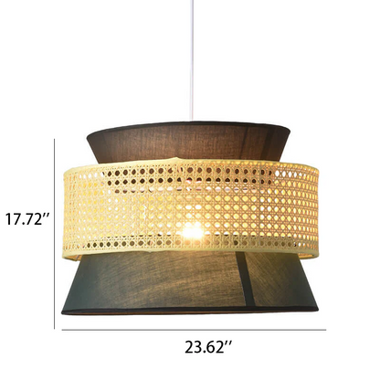 Lyzar Rustic Tiered Rattan Fabric Pendant Light