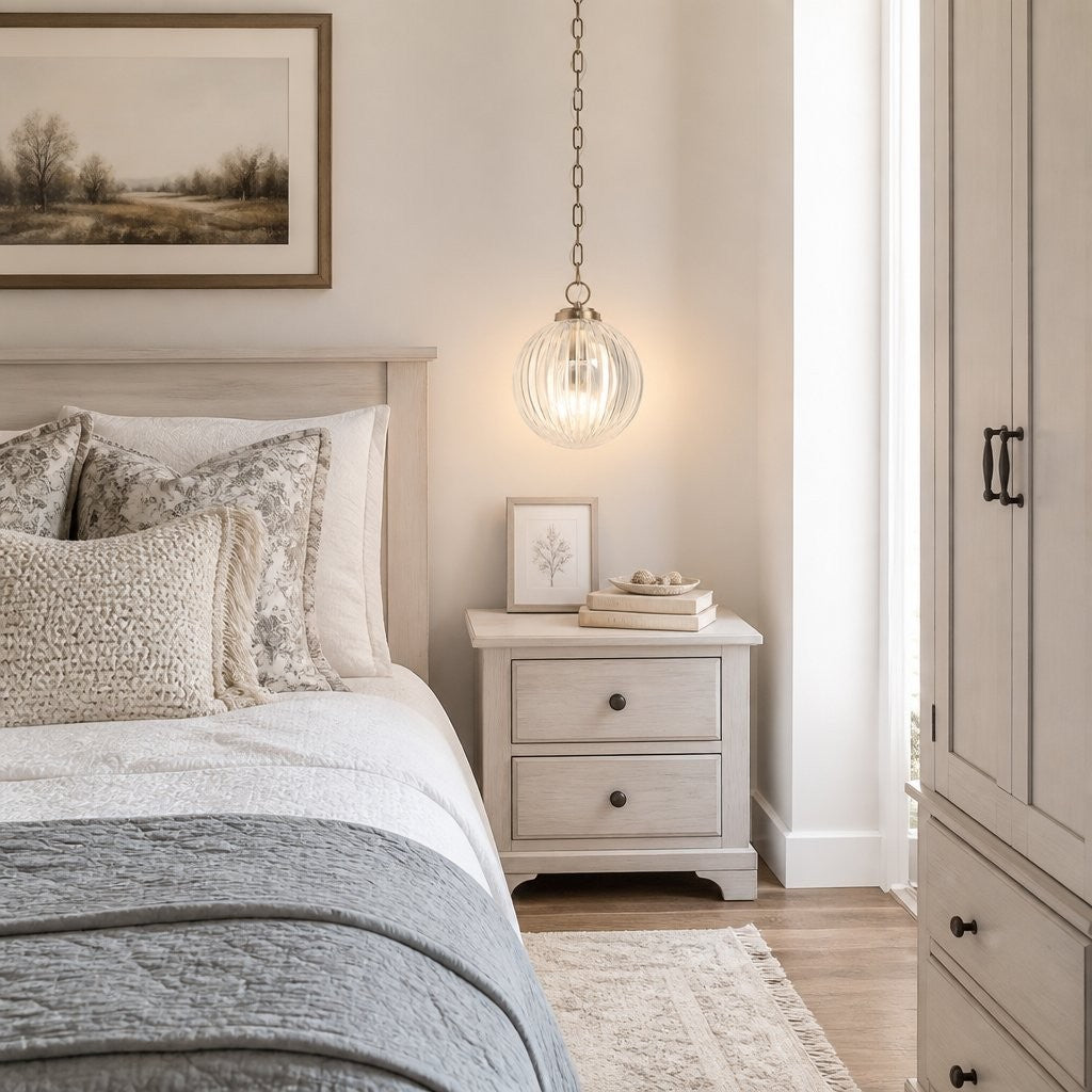 Hana Farmhouse Ribbed Glass Globe Pendant Light