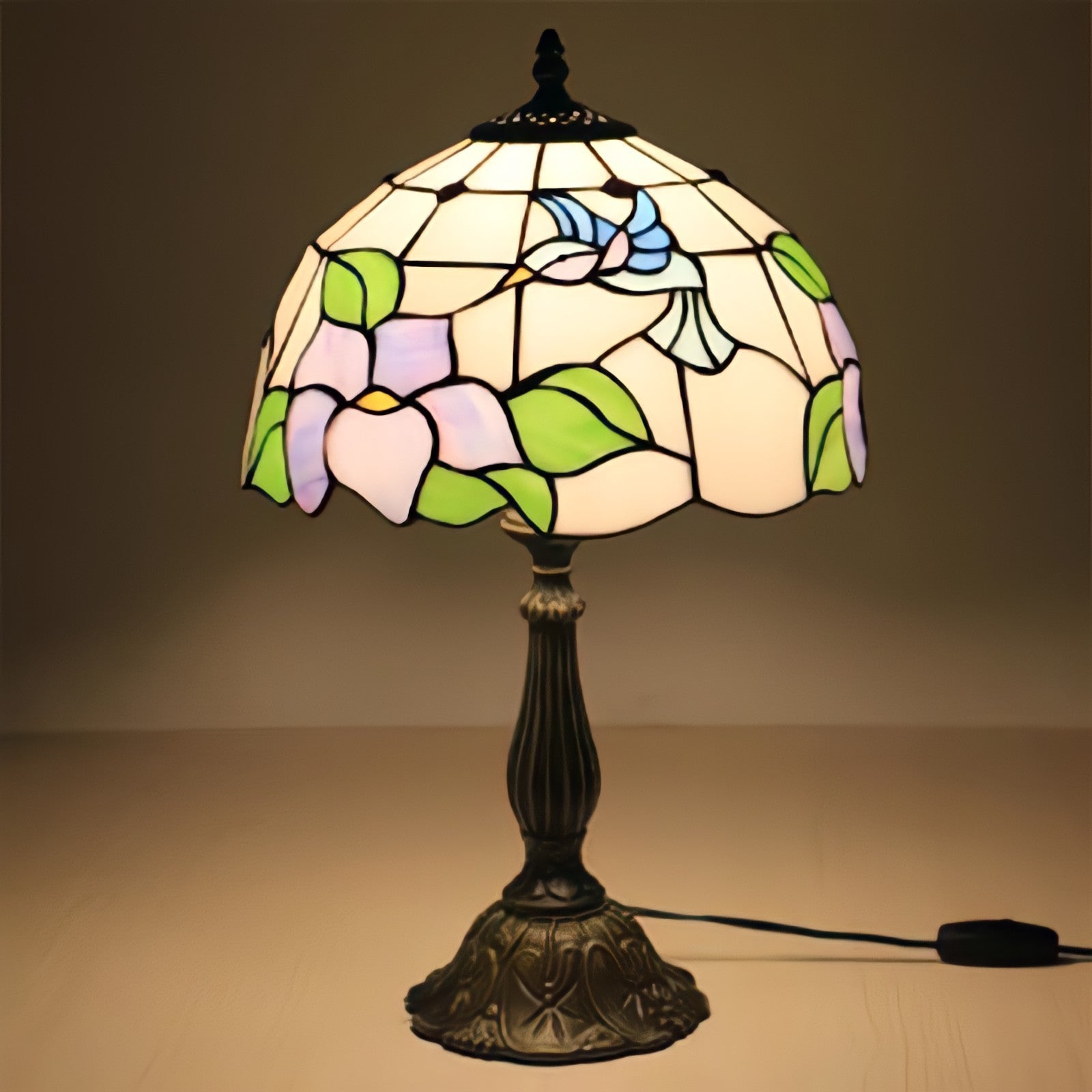 Harini Tiffany stained glass hummingbird table lamp