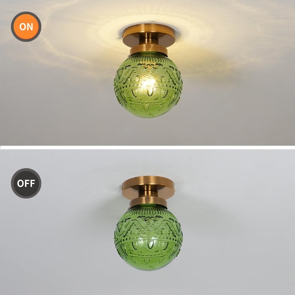 Ixionis Vintage Engraved Pattern Globe Glass Flush Mount Ceiling Light