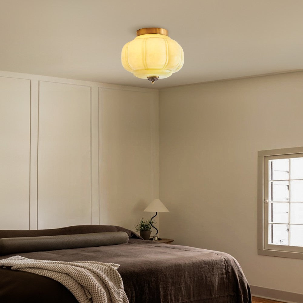 Ozita Retro Milk Glass Semi Flush Mount Eloise Ceiling Light