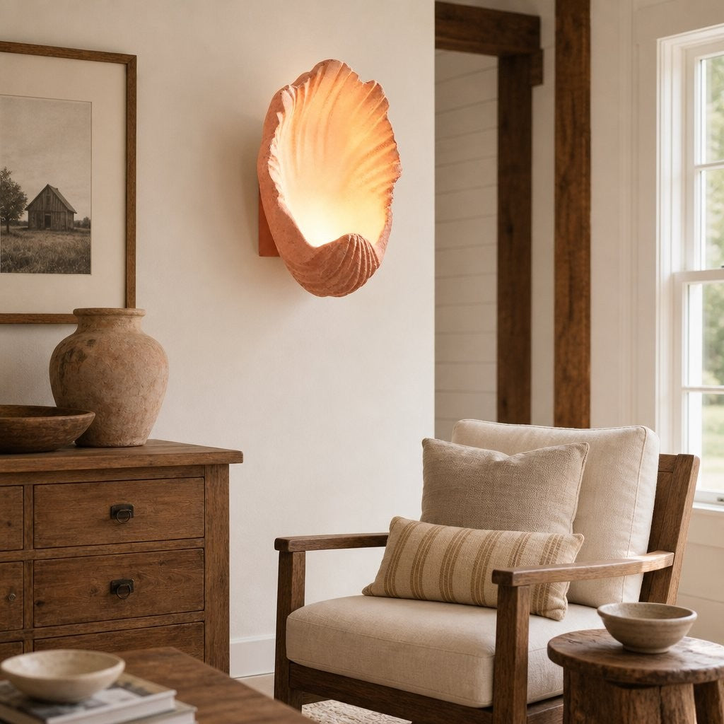 Kristian French Vintage Ceramic Cream Shell Wall Sconce