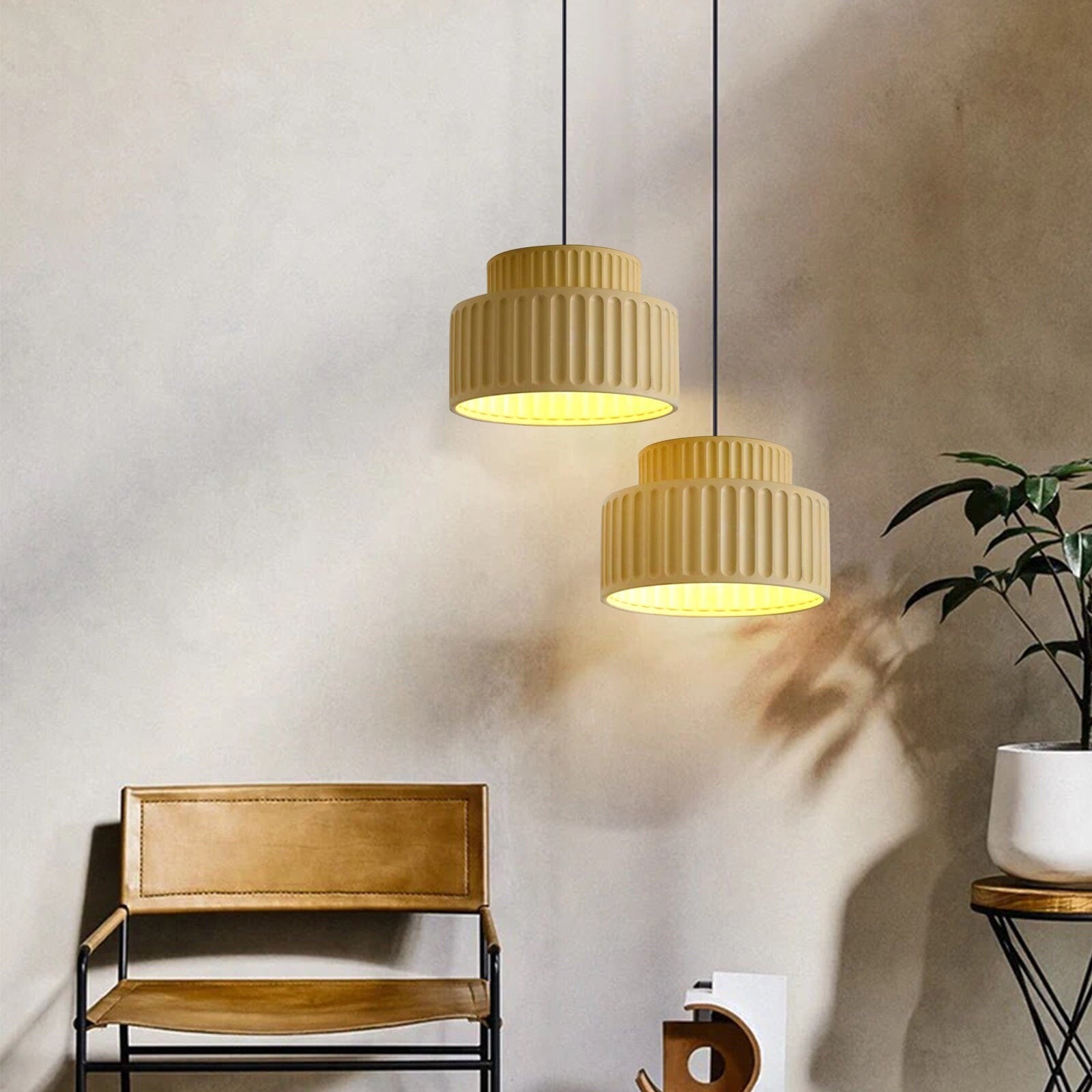 Brisby Striped Frosted Fluted Ceramic Pendant Light