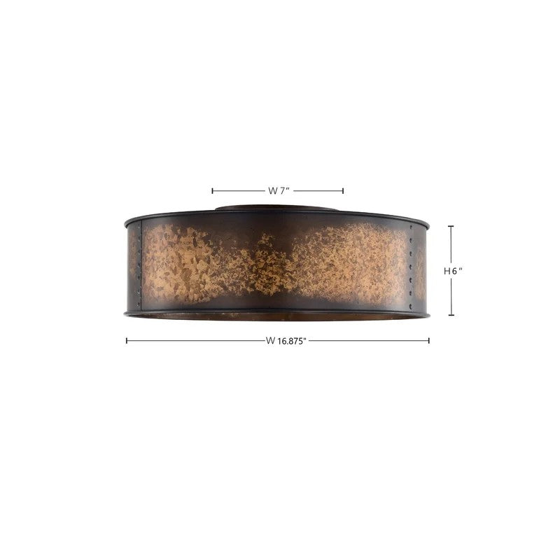 Blake Vintage Industrial Bronze Drum Flush Mount Ceiling