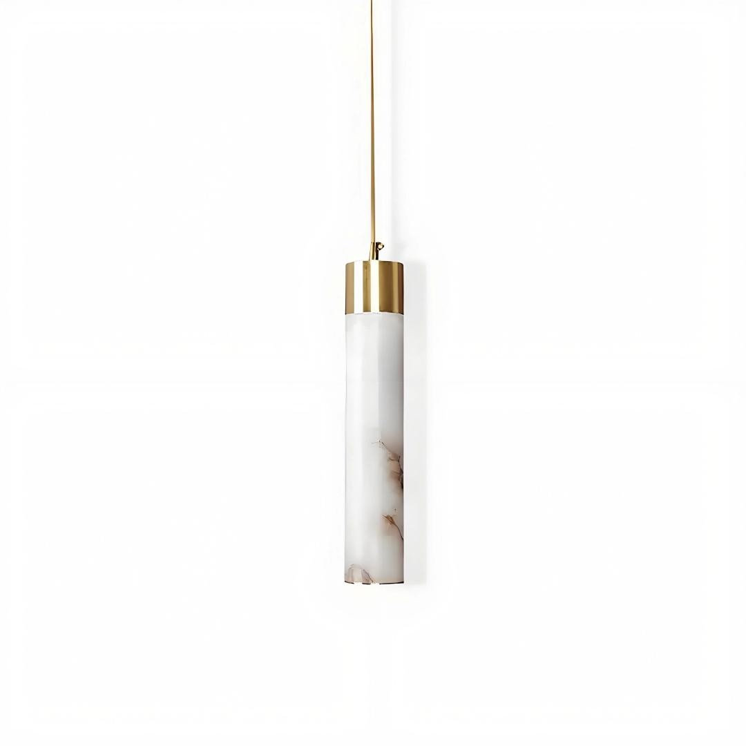 Odalys Luxurious Cylindrical Alabaster Brass Pendant Light
