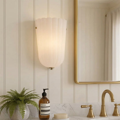 Zephyrine Decorative Antique Brass Flower Milky White Glass Wall Sconce