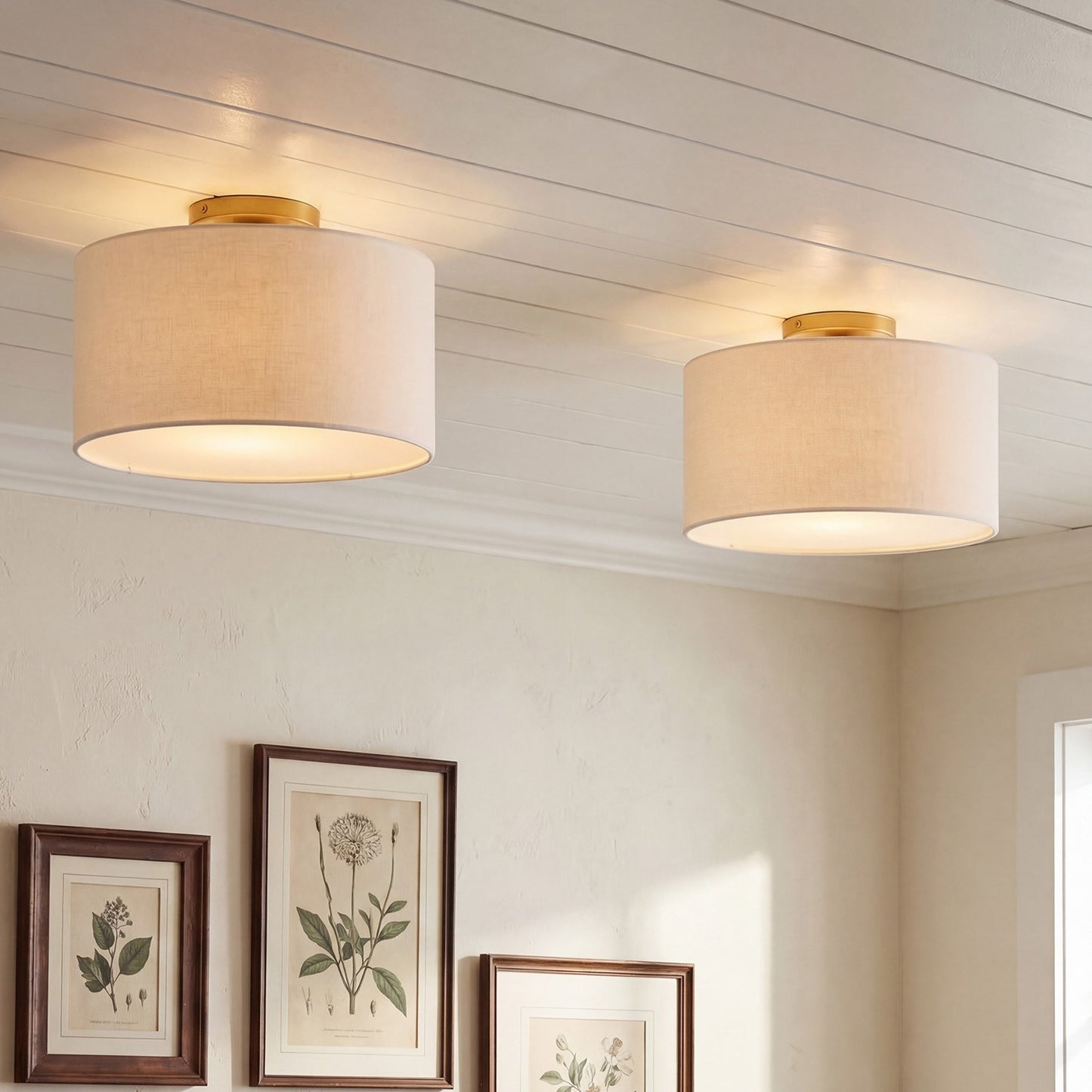 Joram White Linen Drum Ceiling Light