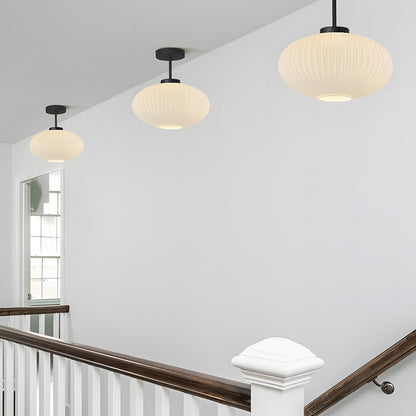 Jorik Natural Green Ribbed Glass Oval Ceiling Light