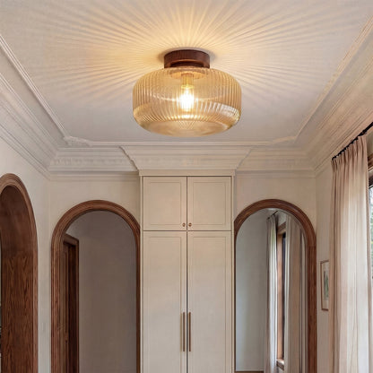 Octavius Farmhouse Retro Amber Fluted Glass Ceiling Light