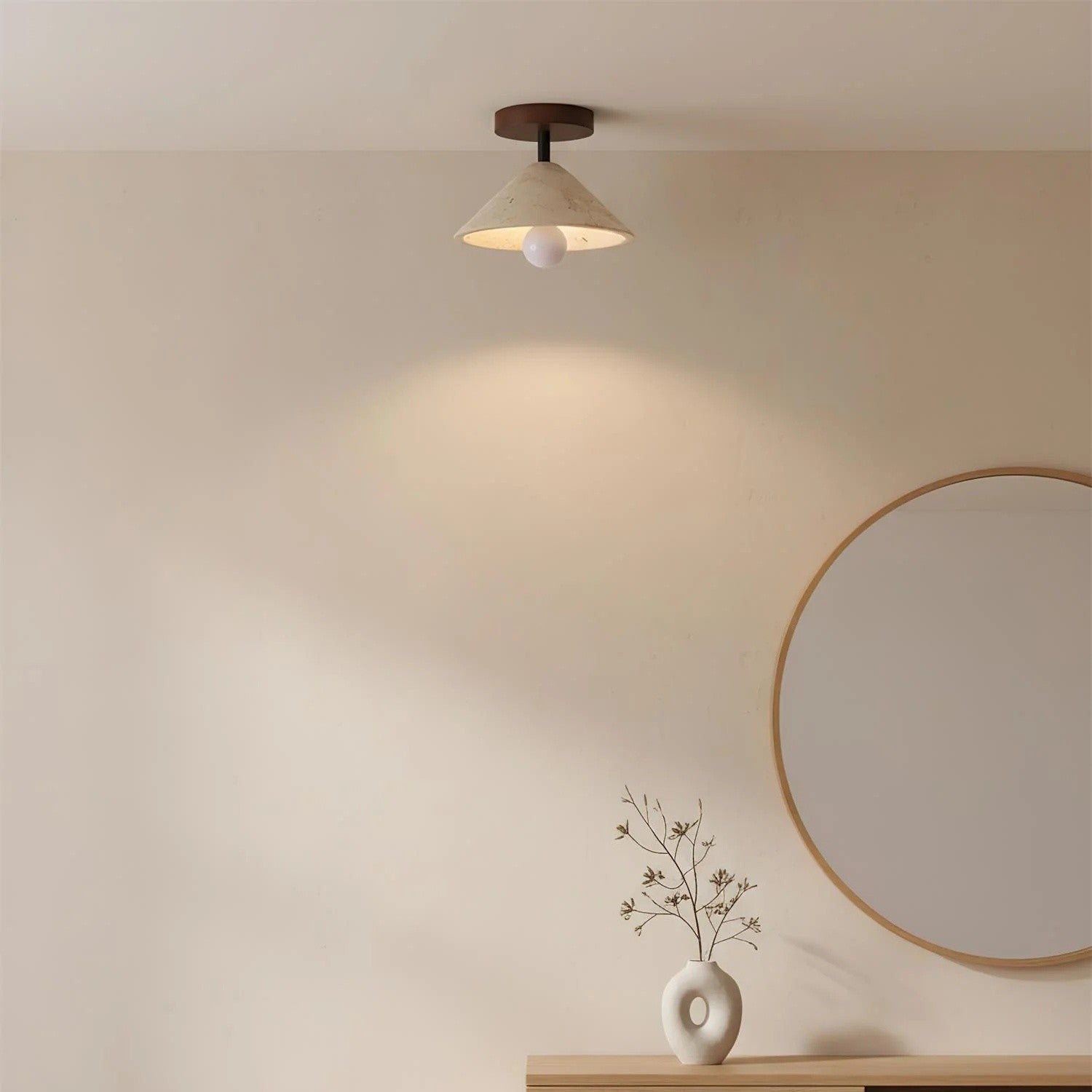Katharine Minimalist Cone Shade Travertine Ceiling Lamp
