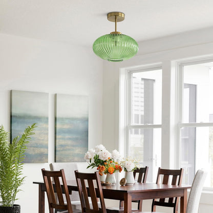 Jorik Natural Green Ribbed Glass Oval Ceiling Light