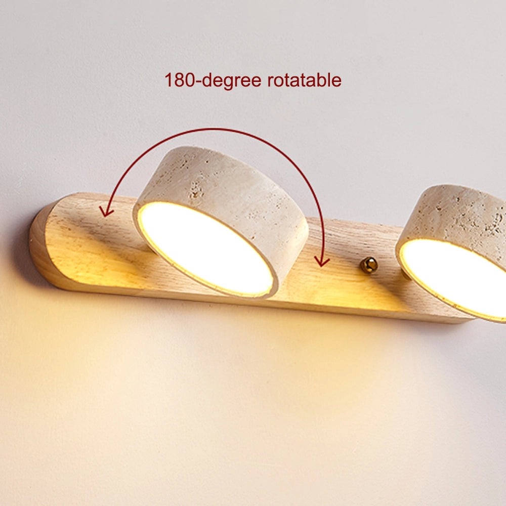 Benjamin Rustic Adjustable Travertine Wood Led Vanity Sconce