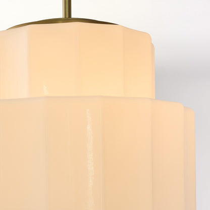 Winry Antique Brass Tiered Milk Glass Pendant Light
