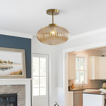 Jorik Natural Green Ribbed Glass Oval Ceiling Light