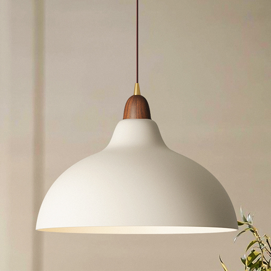 Zarek ‎Minimalist Walnut Wrought Iron Bowl Shaped Pendant Light