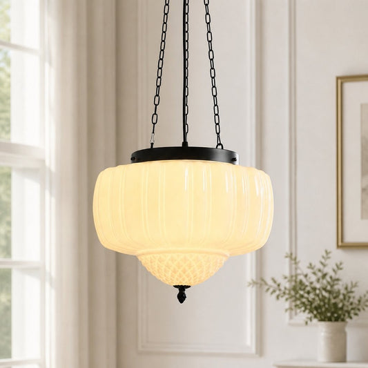 Draxor White Milk Glass Pumpkin Pendant Light