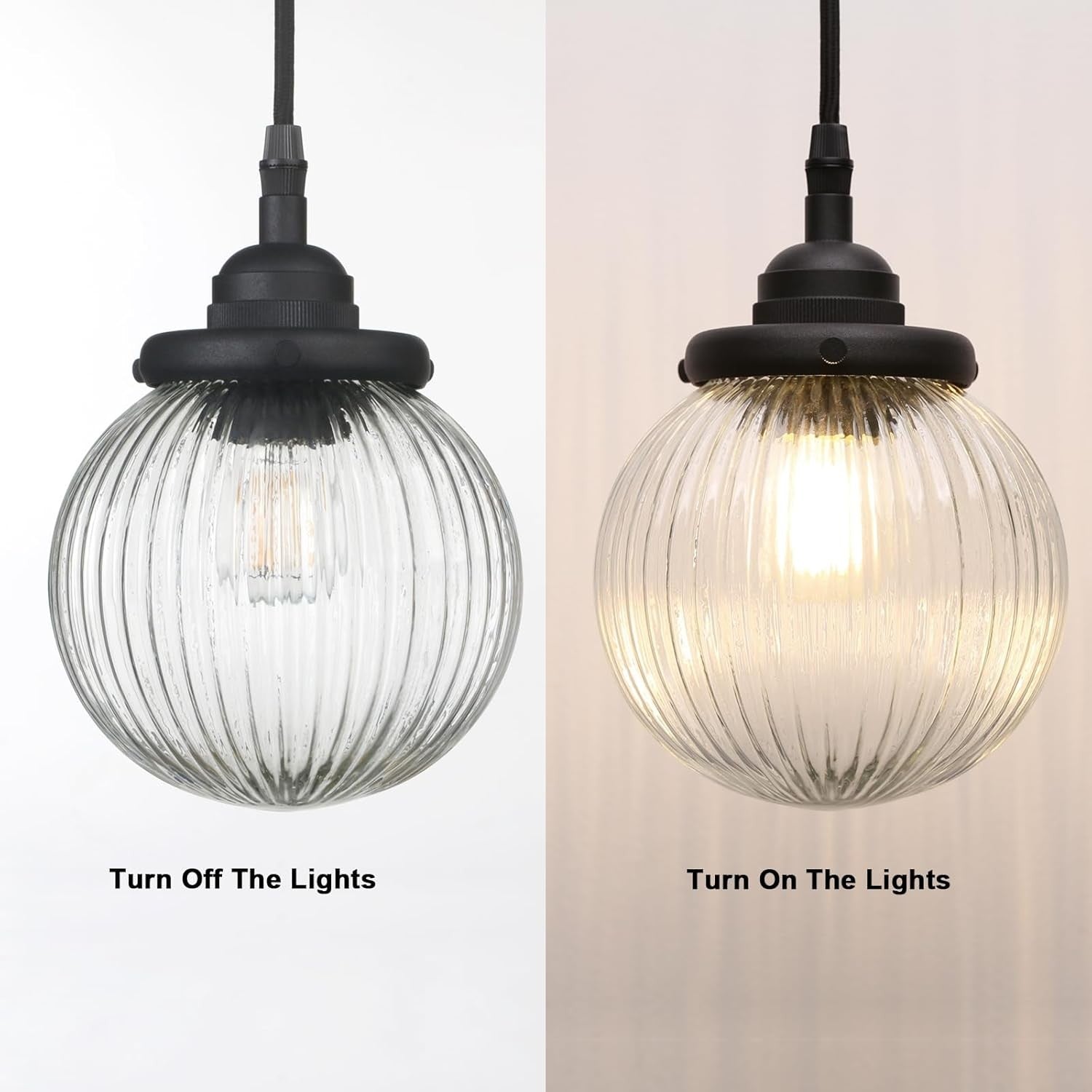 Meliora Rustic Ribbed Glass Globe Pendant Light