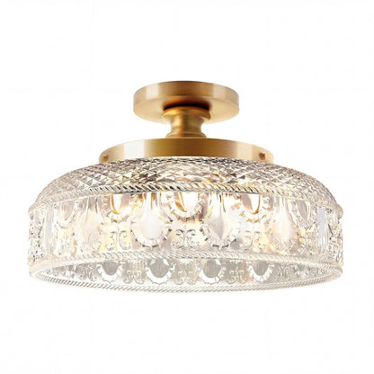 Santos Vintage Hand Carved Floral Clear Glass Semi Flush Mount Ceiling Light