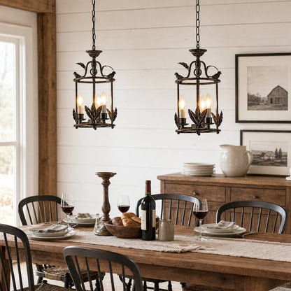 Bailee Vintage Decorative Leaf 3-Light Metal Lantern Pendant Light