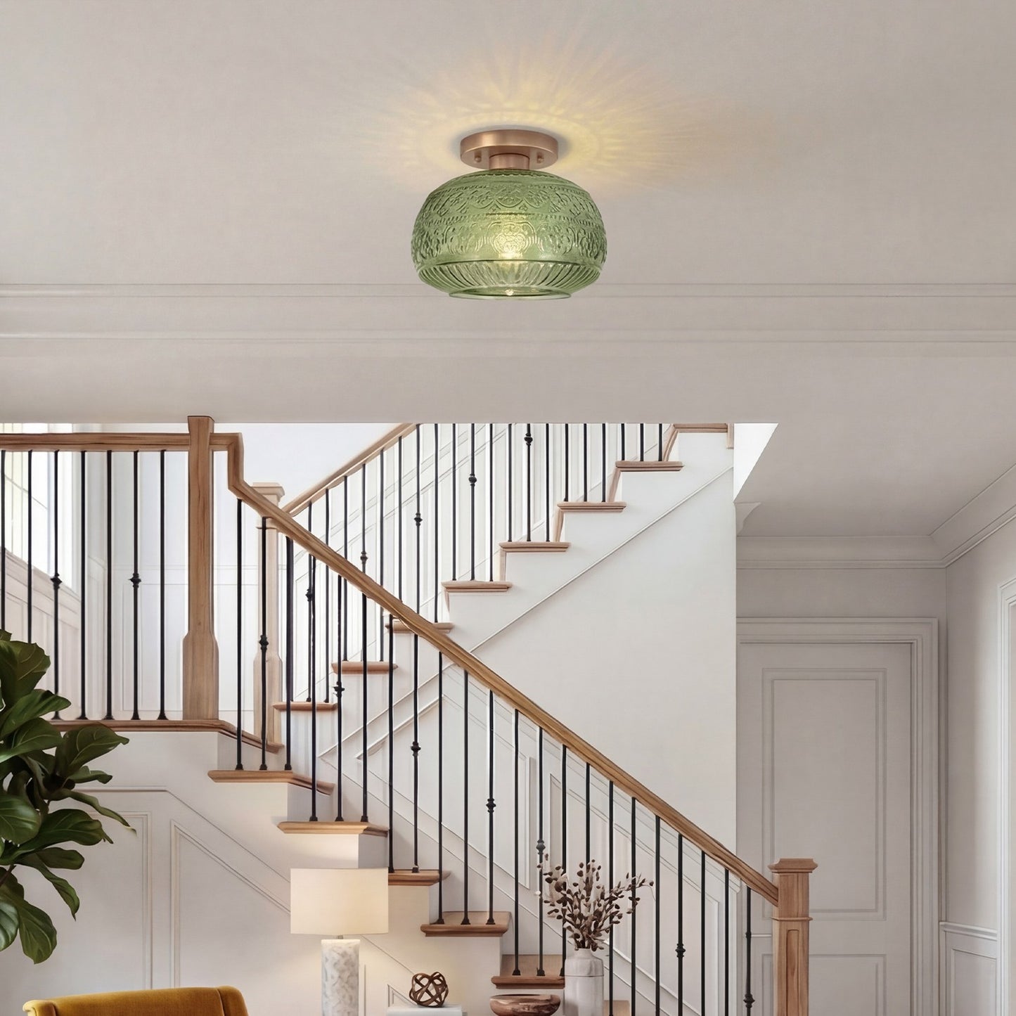 Ixionis Stained Engraved Pattern Glass Flush Mount Ceiling Light