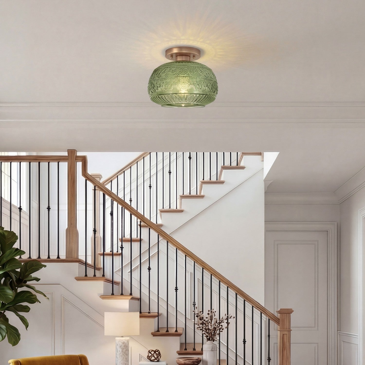 Ixionis Stained Engraved Pattern Glass Flush Mount Ceiling Light
