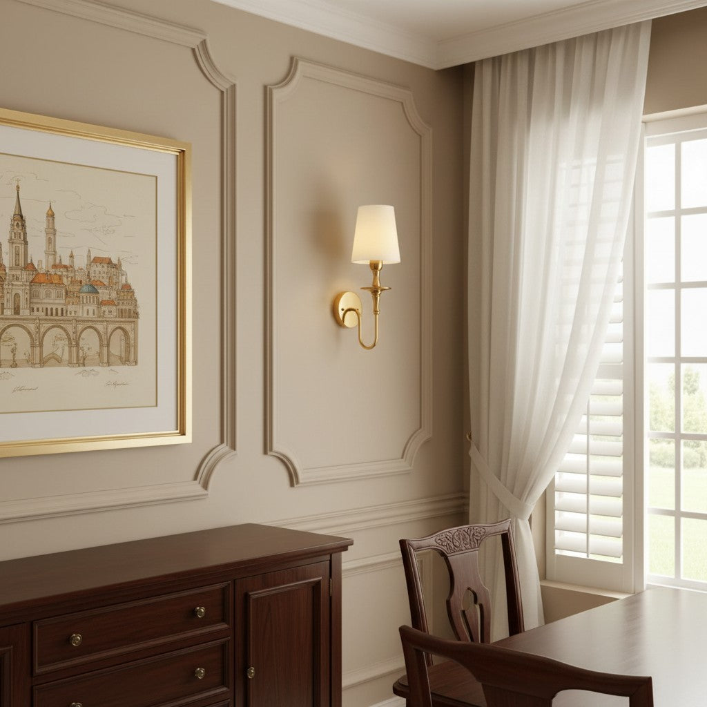 Callan Natural Curved Arm Fabric Gold Wall Sconce
