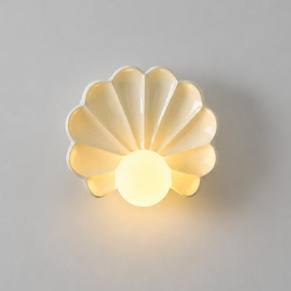Kristian French Vintage Ceramic Cream Shell Wall Sconce