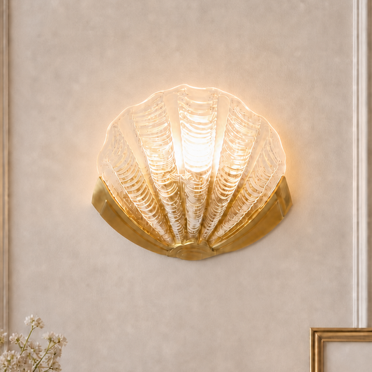 Keaton Modern Art Deco Brass Glass Seashell Wall Sconce