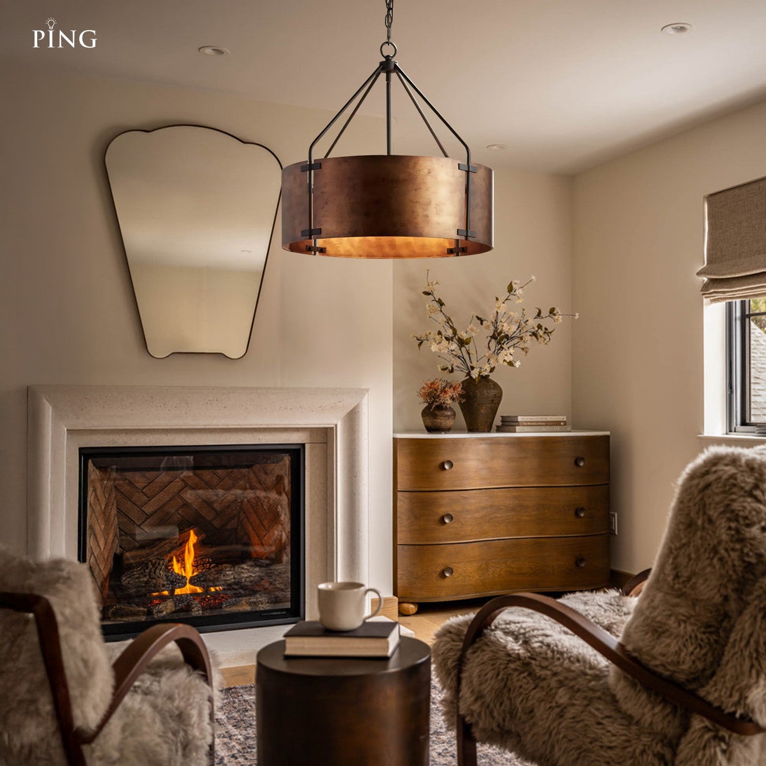 Ojaswi Rustic Bronze Industrial Pendant Light with Drum Shade
