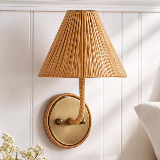 Calmyn Natural Woven Rattan Cone Wall Sconce