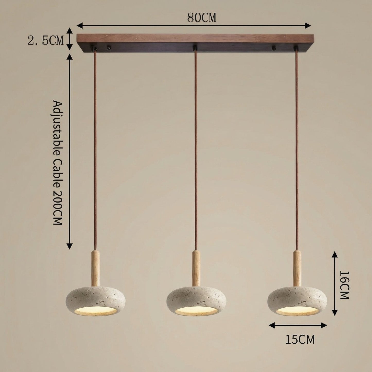 Carver Retro LED Travertine 3 Light Pendant Light