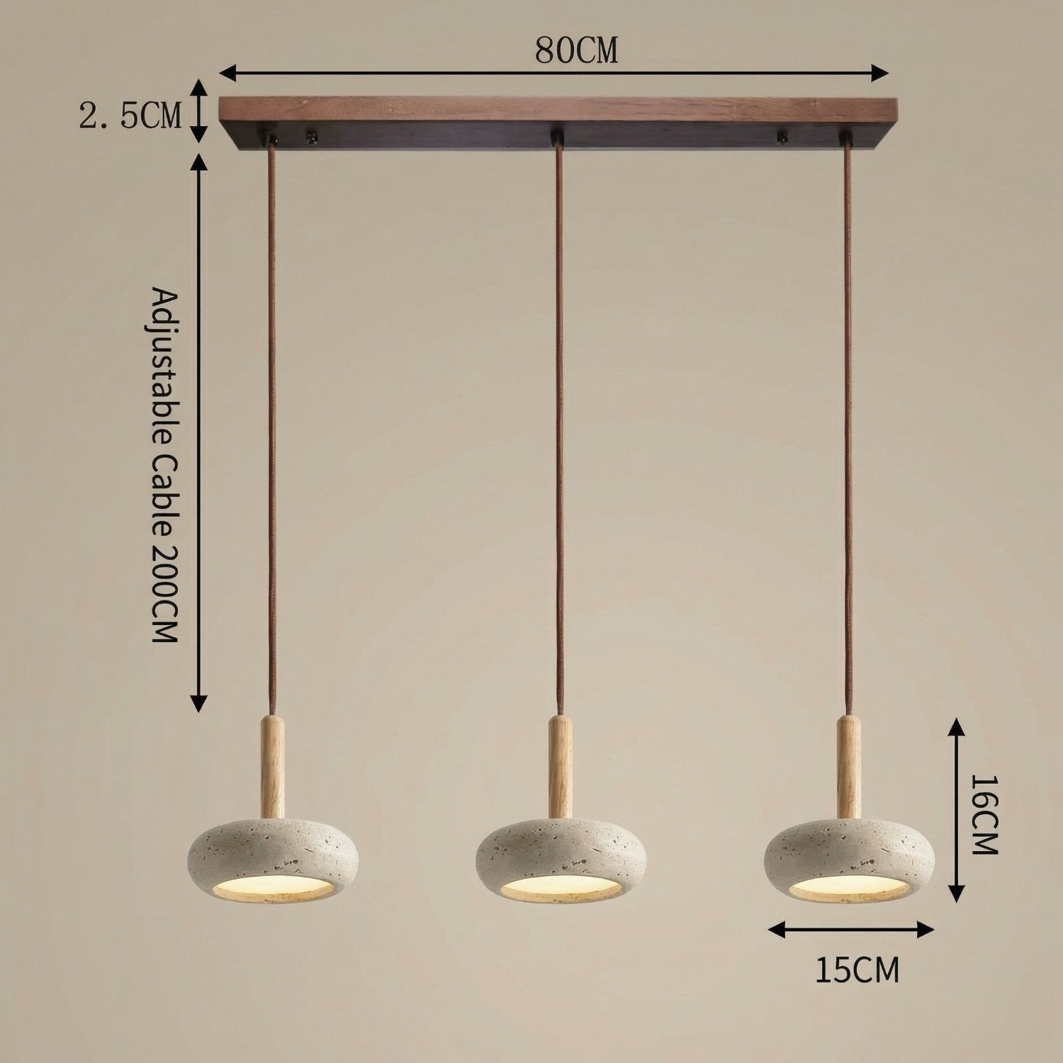 Carver Retro LED Travertine 3 Light Pendant Light