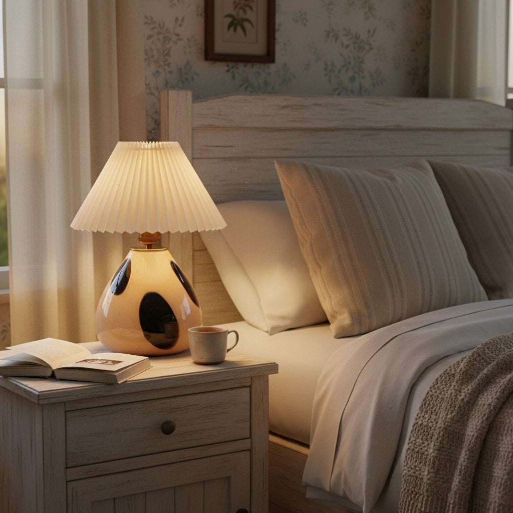 Solivian Vintage Pleated Cavolo Ceramic Table Lamp
