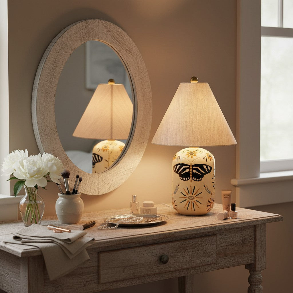 Thalira Vintage Ceramic Linen Table Lamp