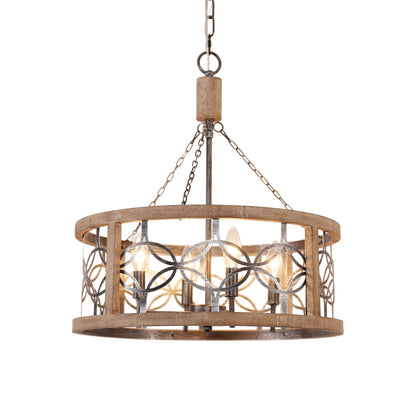 Wagner Farmhouse 4-Light Drum Wood Chandelier