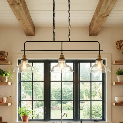 Bronte Industrial Metal 3 Lights Dome Glass Chandelier