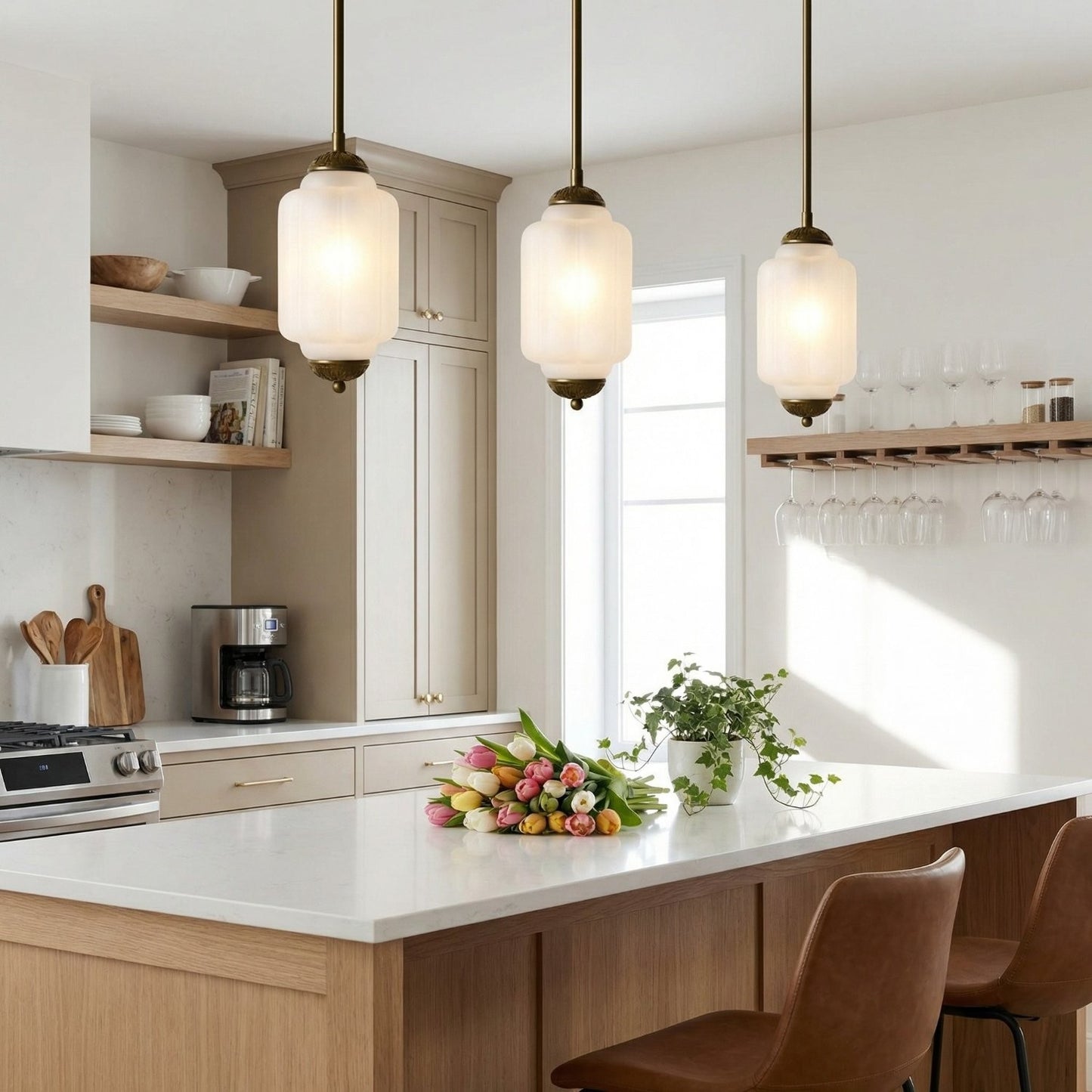 Cyrilith Farmhouse Pumpkin Glass Eloise Pendant Light