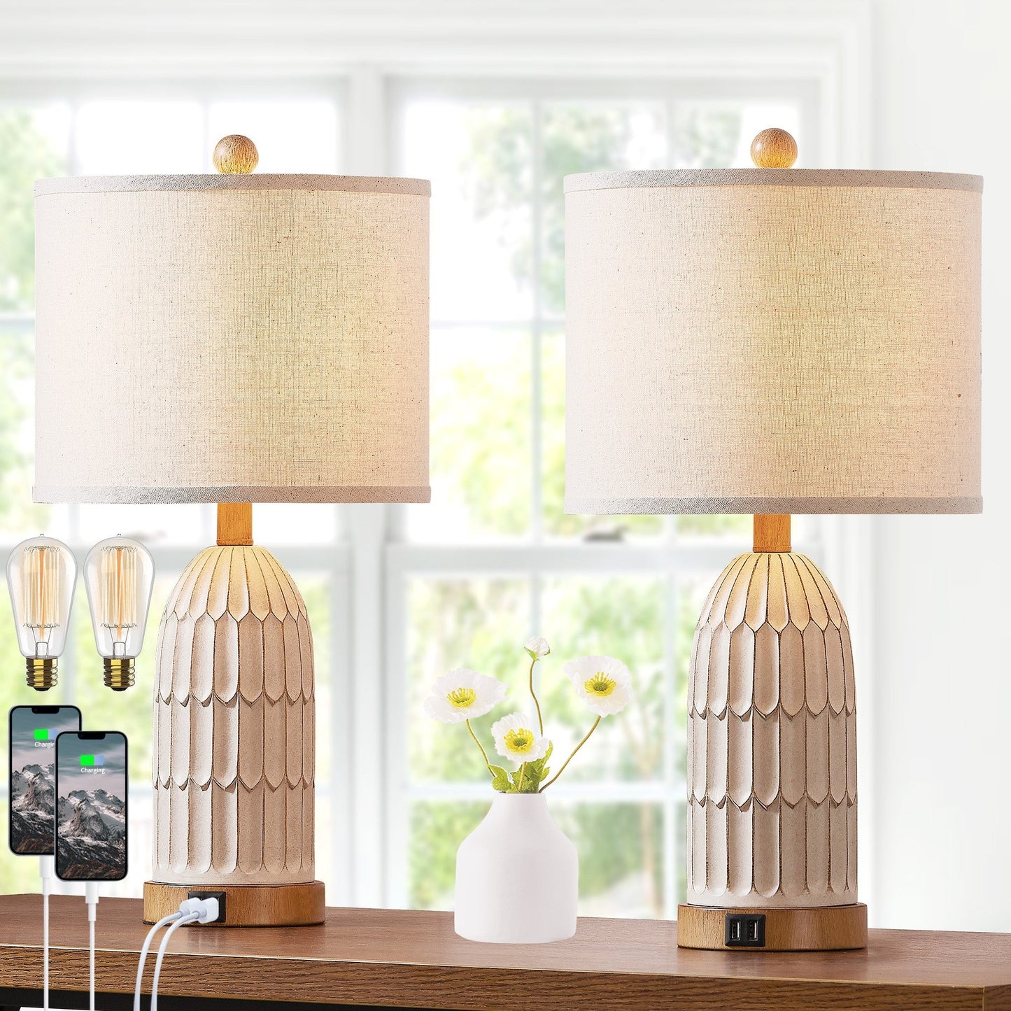 Kaldor Bohemian Style Carving Lamp Frame Touch Bedside Lamp