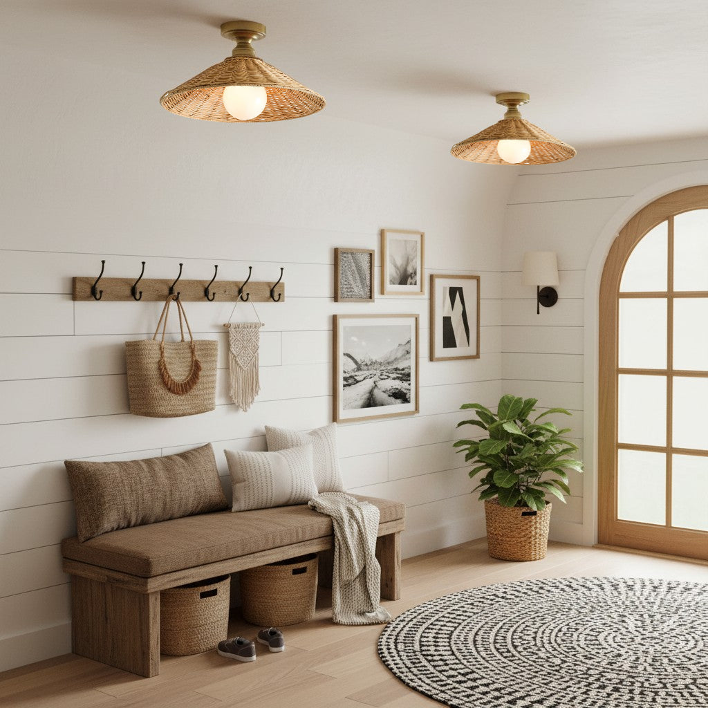 Vaelon Farmhouse Cone Rattan Ceiling Light