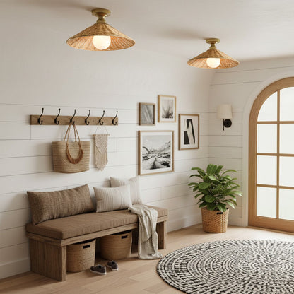 Vaelon Farmhouse Cone Rattan Ceiling Light