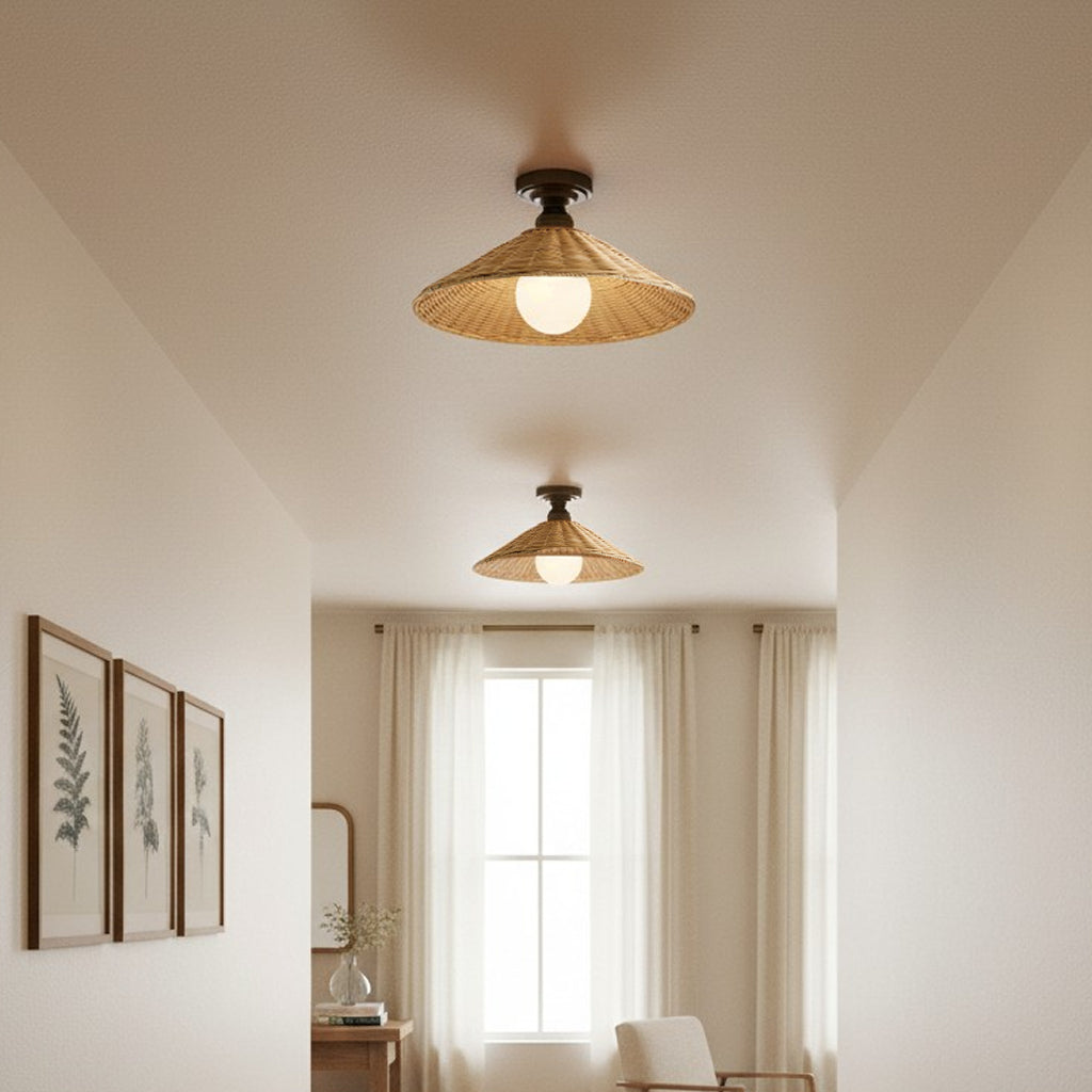 Vaelon Farmhouse Cone Rattan Ceiling Light