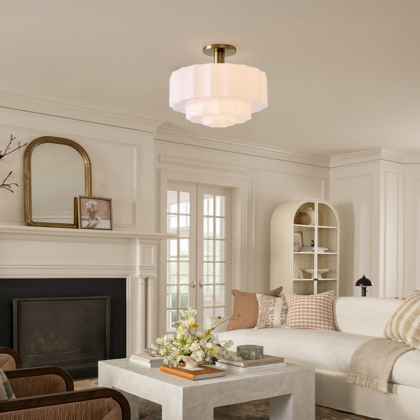 Saelis Modern Tiered Textured Milk Glass Flush Mount (14")